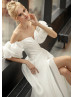Sexy Ivory Organza Slit Wedding Dress With Detachable Sleeves Sexy Ivory Organza Slit Wedding Dress With Detachable Sleeves